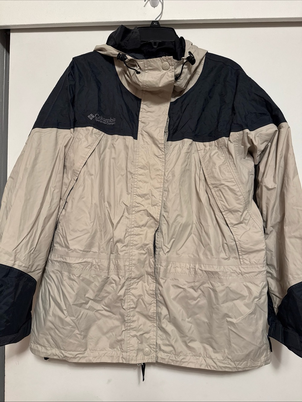 COLUMBIA Omni Tech Arcadia Hooded Packable Rain Zip Jacket Beige & BlackSize XL